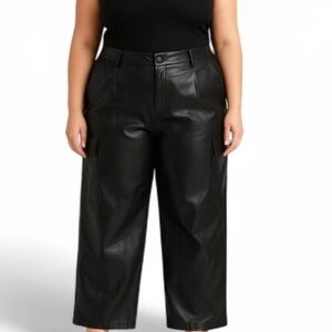 Rachel Zoe Faux Leather Cargo High Rise Straight Leg Pants Black Size XL